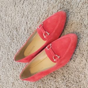 Red Suede Pointed Toe Talbots Loafer Flats with Gold Details